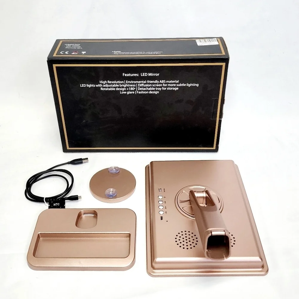 Frenchilin Rose Gold Dimmable LED Bluetooth Rotatable 180° Vanity Mirror